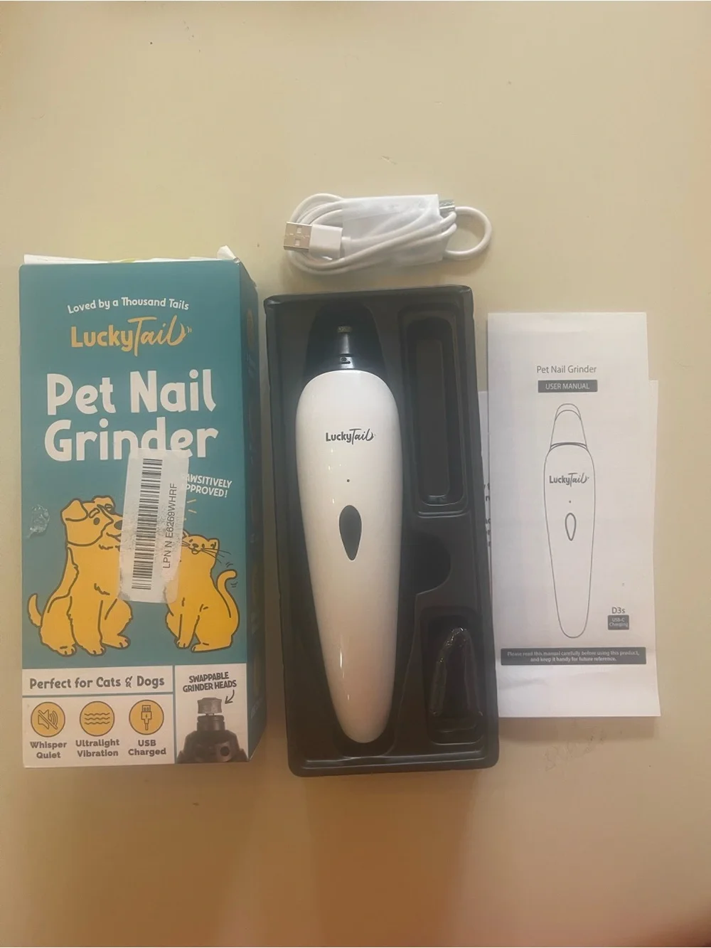 LuckyTail Pet Nail Grinder for Dogs and Cats - Super Quiet and Low Vibration
